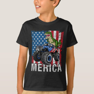 Merica Dinosaurier Monster Truck American Flag 4. T-Shirt