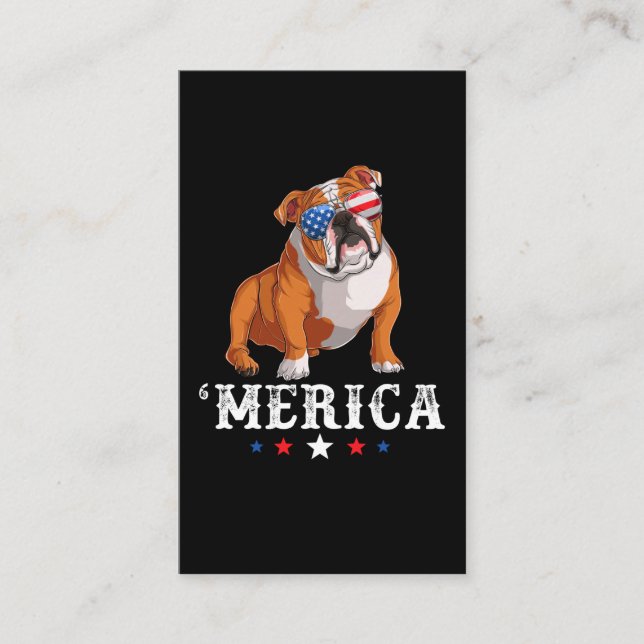 Merica Dog 4. Juli USA American Flag Englisch B Visitenkarte (Vorderseite)