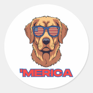 Merica Dog mit USA Flag Sonnenbrille Patriotische Runder Aufkleber