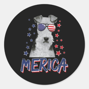 Merica Drahthaar-Foxterrier Hund 4. Juli USA-Gesch Runder Aufkleber