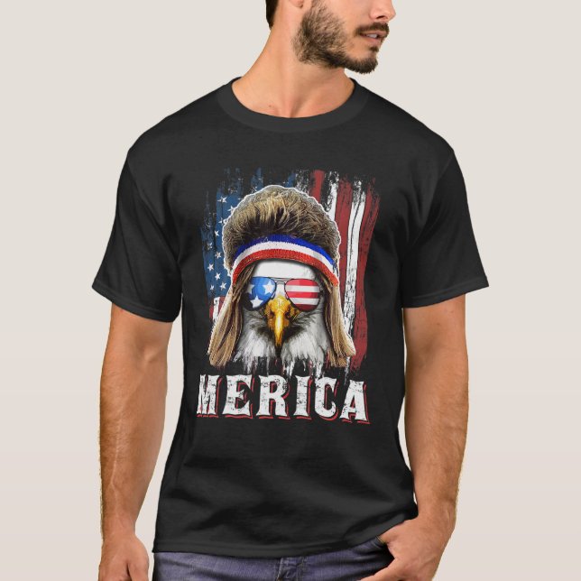 Merica Eagle Mullet 4. Juli American Flag Star T-Shirt (Vorderseite)