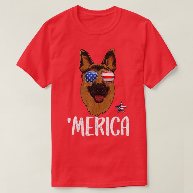 Merica German Shepherd Dog 4. Juli American Fl T-Shirt (Design vorne)