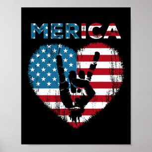 Merica Gesteinsschild 4. Juli Amerikanische Flagge Poster