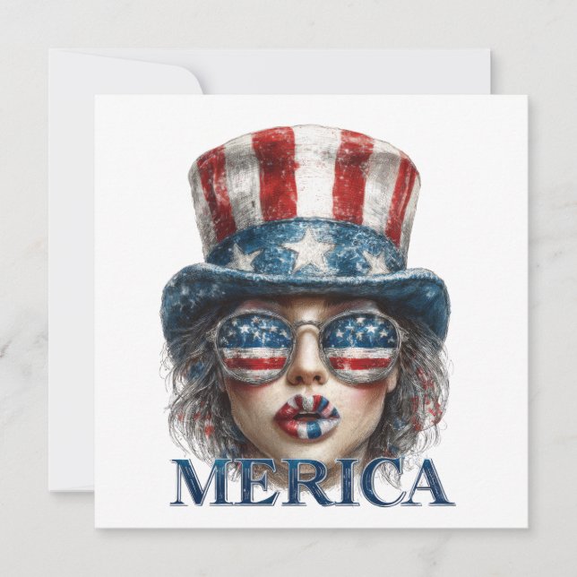Merica Girl, Amerikanische Unabhängigkeitstag Glam Einladung (Vorderseite)
