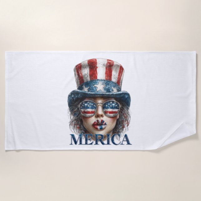 Merica Girl, Amerikanische Unabhängigkeitstag Glam Strandtuch (Vorderseite)
