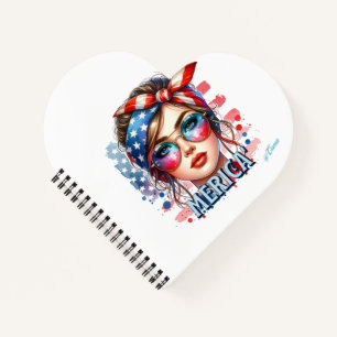 MERICA' Girl - Retro Patriotic USA Flag Bandana Su Notizbuch