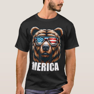 Merica Grizzly Bär Lustiger Amerikanischer Patriot T-Shirt