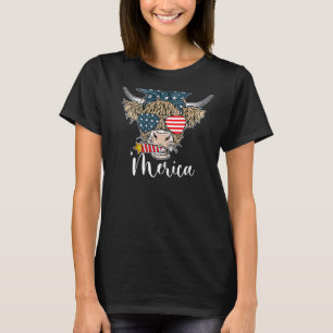 Merica Highland Kuh Usa Flagge Brille Cow Girl 4.  T-Shirt