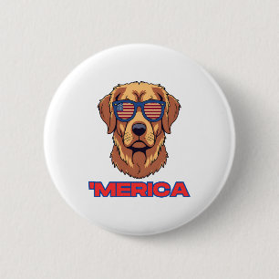Merica Hund mit USA-Flagge-Sonnenbrille patriotisc Button
