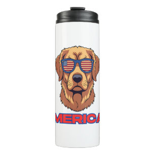 Merica Hund mit USA-Flagge-Sonnenbrille Patriotisc Thermosbecher