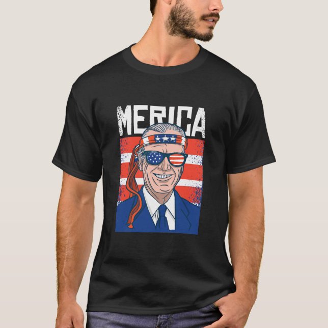 Merica Joe Biden 4. Juli patriotischer Amerikaner T-Shirt (Vorderseite)