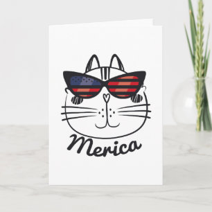 Merica Memorial Day Cat Funny American Flag Karte