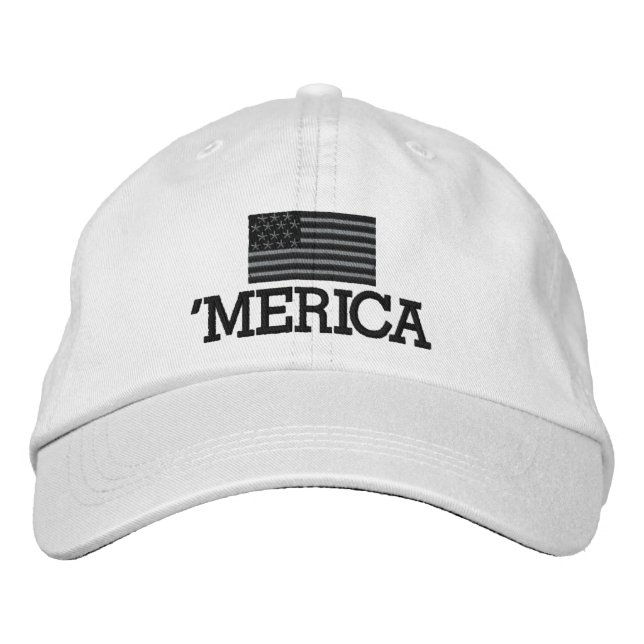 Merica mit grauer und schwarzer amerikanischer Fla Bestickte Baseballkappe (Vorderseite)