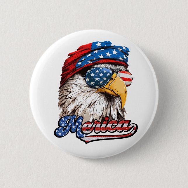 Merica Mullet Eagle, 4. Juli, Unabhängigkeitstag Button (Vorderseite)