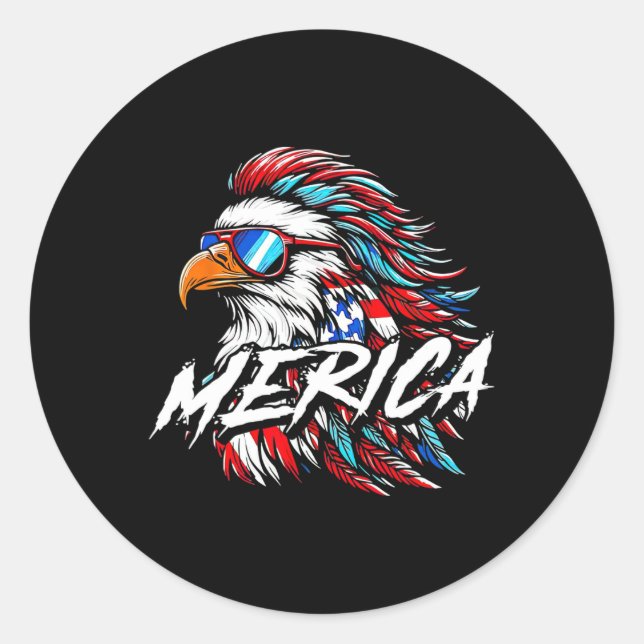Merica Mullet Eagle Funny 4. Juli Runder Aufkleber (Vorderseite)