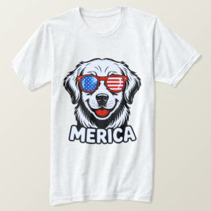 Merica Patiotic Dog Brille USA Flag 4. T-Shirt