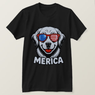 Merica Patiotic Dog Brille USA Flag 4. T-Shirt