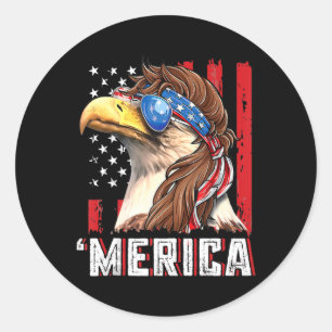 Merica Patriotic Bald Eagle Mullet USA Flag 4. Runder Aufkleber