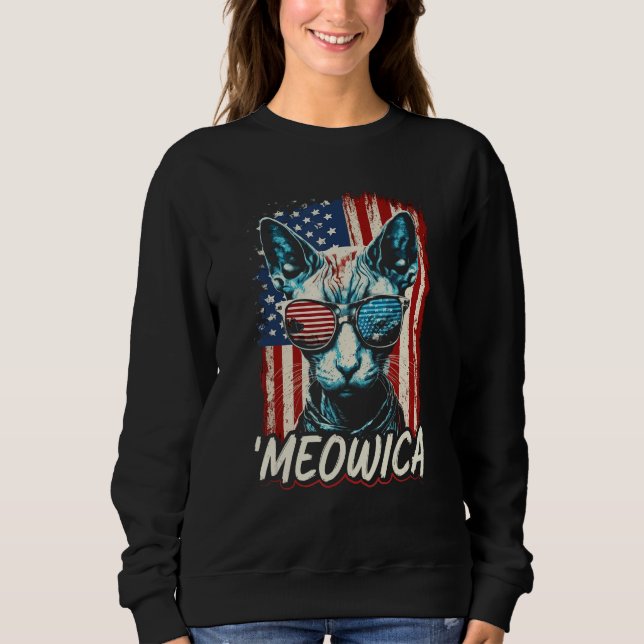 Merica Patriotic Sphynx Cat Meowica 4th of July Ca Sweatshirt (Vorderseite)