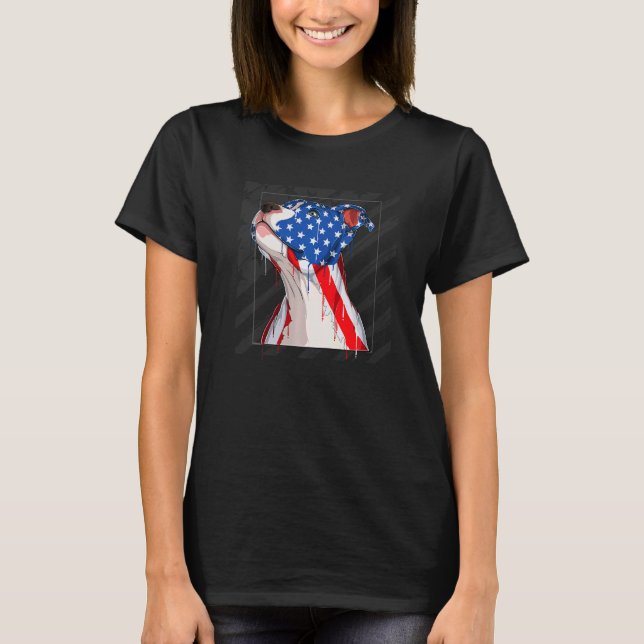 Merica Pit Bull Dog 4. Juli Amerikanische Flagge T-Shirt (Vorderseite)