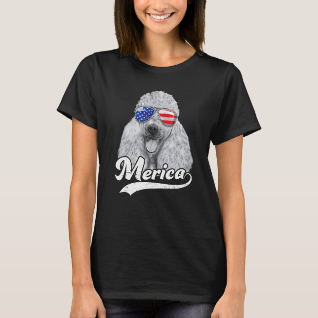 Merica Poodle Usa American Flag Sonnenbrille 4. Ju T-Shirt (Vorderseite)