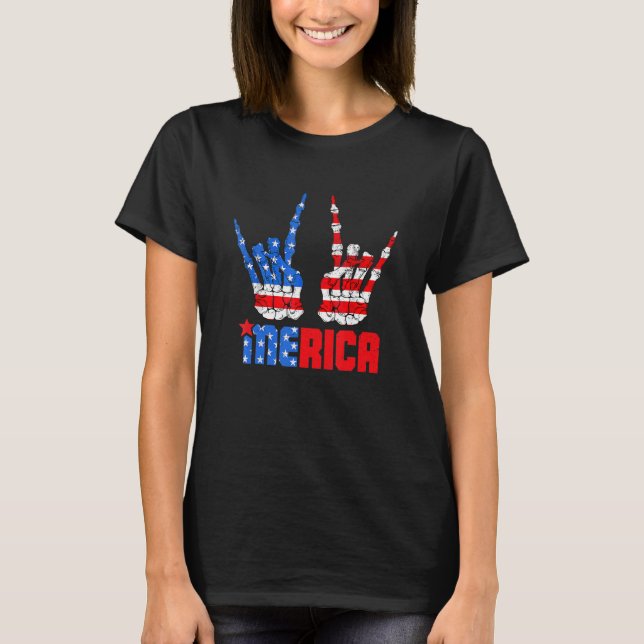 Merica Rock Sign 4. Juli Patriotic American Fl T-Shirt (Vorderseite)