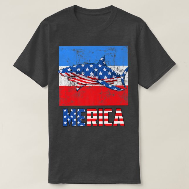 Merica Shark 4th Of July Funny American Patriotic  T-Shirt (Design vorne)