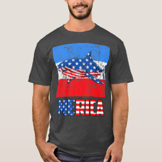 Merica Shark 4th Of July Funny American Patriotic T-Shirt