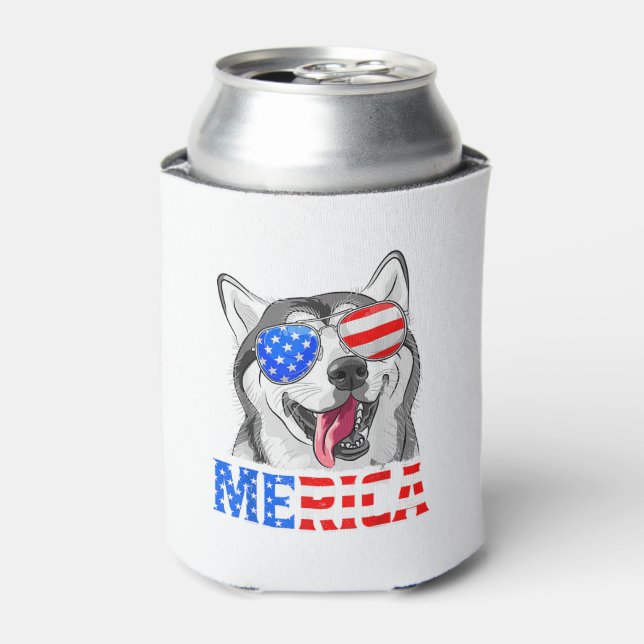 Merica Siberian Husky Hund American Flag 4. Jul Dosenkühler (Kanne Vorderseite)