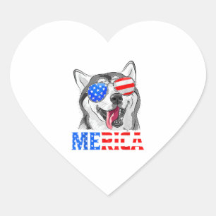 Merica Siberian Husky Hund American Flag 4. Jul Herz-Aufkleber