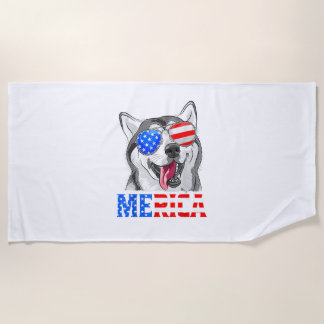 Merica Siberian Husky Hund American Flag 4. Jul Strandtuch
