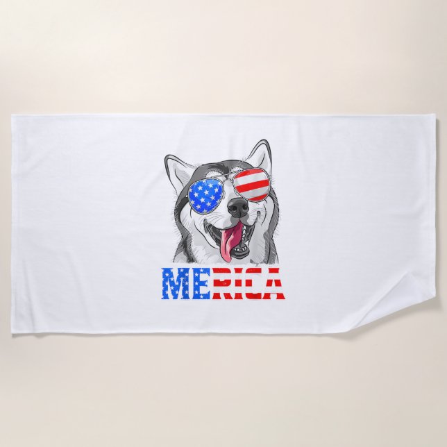 Merica Siberian Husky Hund American Flag 4. Jul Strandtuch (Vorderseite)
