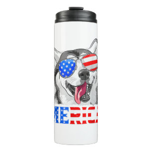 Merica Siberian Husky Hund American Flag 4. Jul Thermosbecher