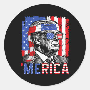 Merica Trump glücklich 4. Juli Funny American Flag Runder Aufkleber