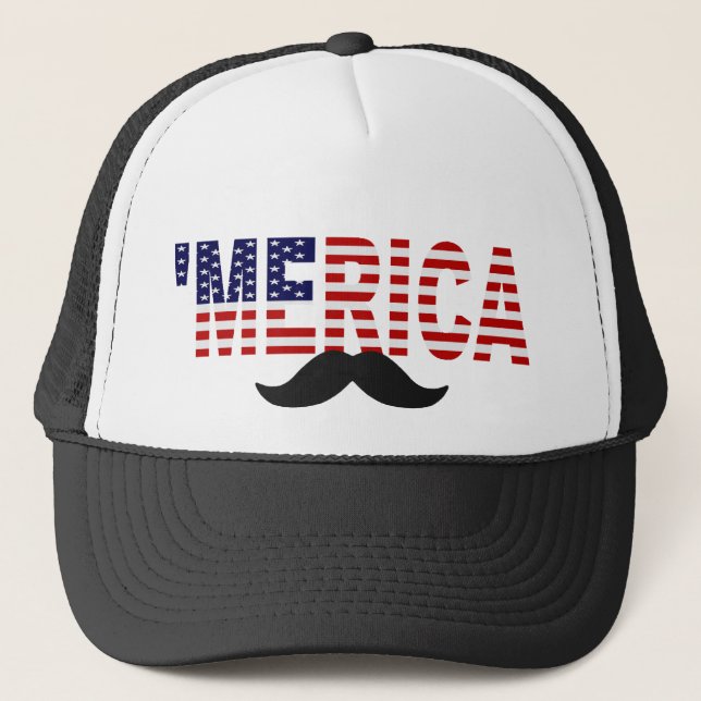 'MERICA US Flaggen-Schnurrbart-Hut Truckerkappe (Vorderseite)