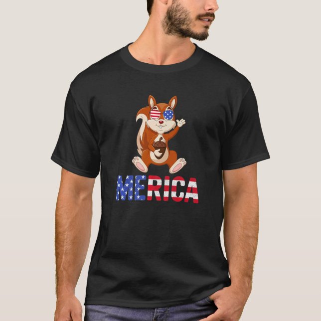 Merica Usa Flag Eichhörnchen Sonnenbrille Patrioti T-Shirt (Vorderseite)