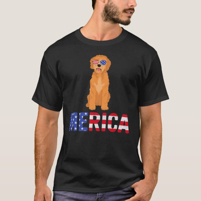 Merica USA Flag Goldendoodle Dog Sonnenbrille 4. T-Shirt (Vorderseite)