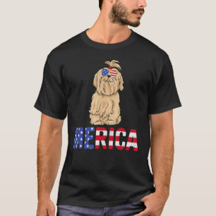 Merica Usa Flag Maltese Hunde Sonnenbrille Patriot T-Shirt