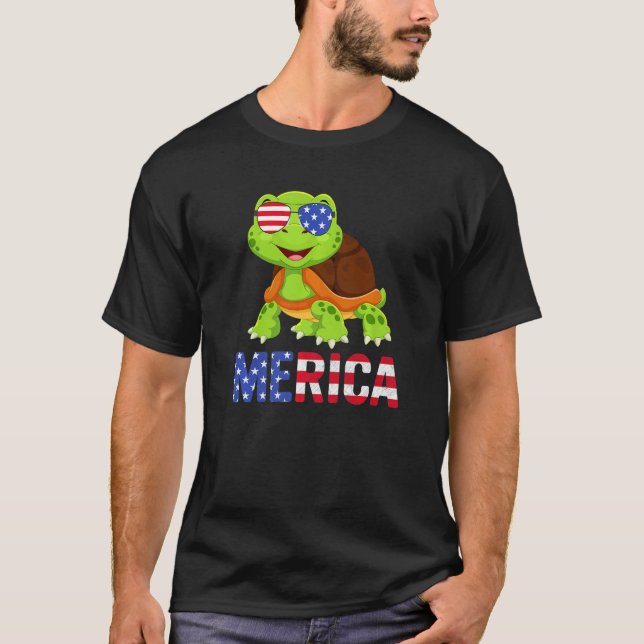 Merica Usa Flagge Schildkrötenbrille Patriotic 4. T-Shirt (Vorderseite)