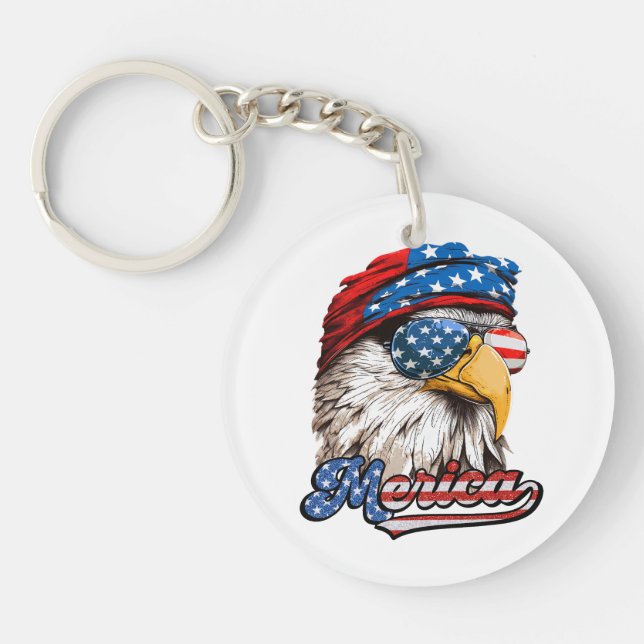 Merica, USA Patriotic Eagle Flag, 4. Juli Schlüsselanhänger (Vorderseite)