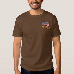 "MERICA USA Stars 'n Streifen FLAG Stickerei Besticktes T-Shirt