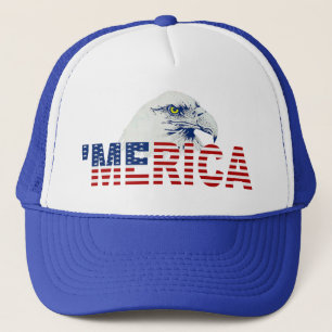 'MERICA Weißkopfseeadler US-Flaggen-Hut (blau) Truckerkappe