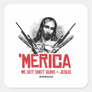 "Merica - Wir Got Waffen und Jesus Quadratischer Aufkleber