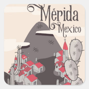 Mérida Mexico Reiseplakat Quadratischer Aufkleber