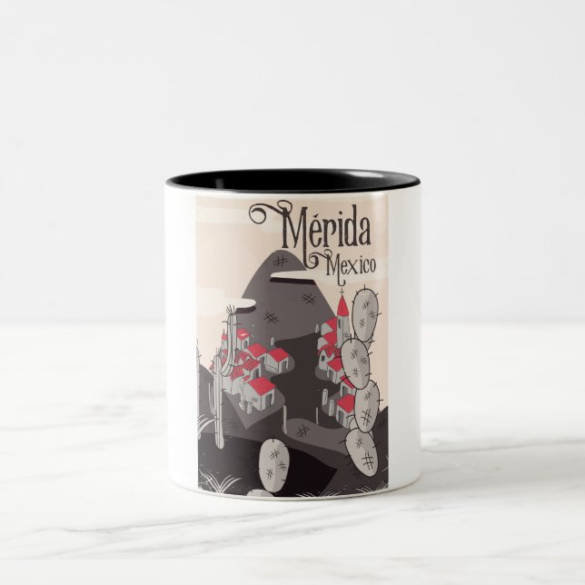 Mérida Mexico Reiseplakat Zweifarbige Tasse (Mittel)