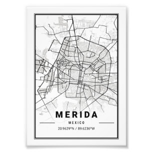 Merida - Mexiko - Ligte Stadt Karte Fotodruck