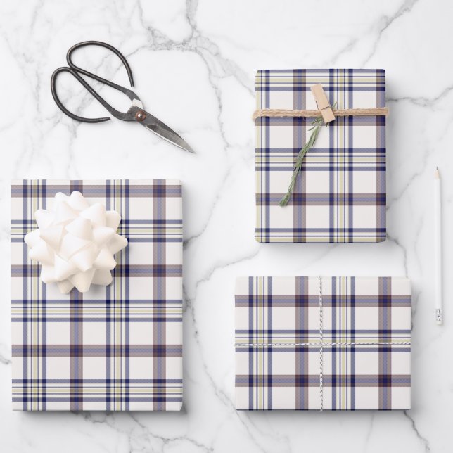 Merino White and Blue Zodiac Plaid Geschenkpapier Set (Vorderseite)