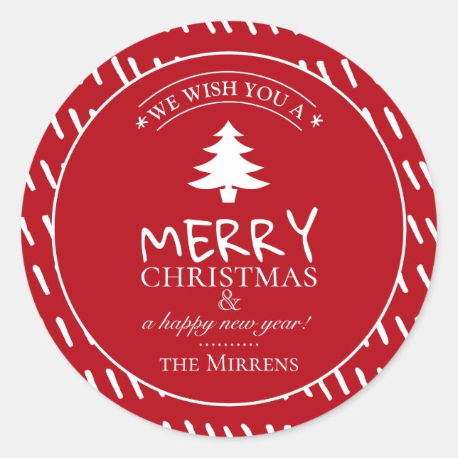 Merish Wish Holiday Red Personalisiert Runder Aufkleber (Vorderseite)