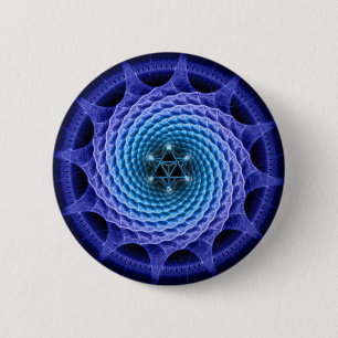 Merkaba gewundenes Mandala-Blau Button