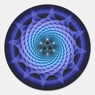 Merkaba gewundenes Mandala-Blau Runder Aufkleber